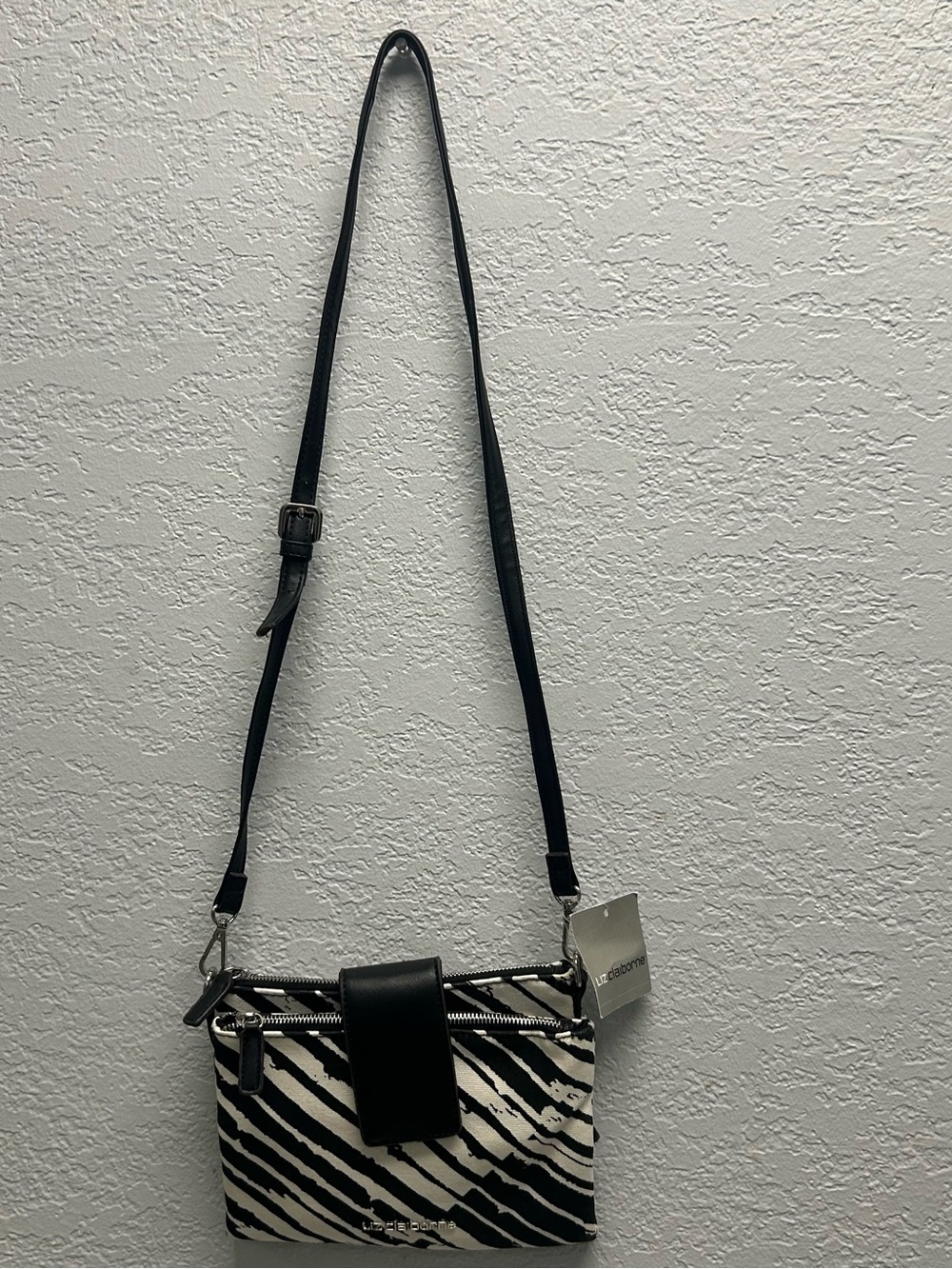 Liz Claiborne Black and White Zebra-Print Crossbody Bag